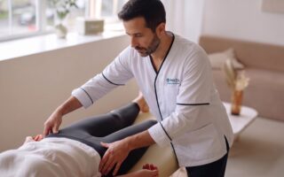 Sesión de fisioterapia para artrosis de cadera en clínica de Bilbao